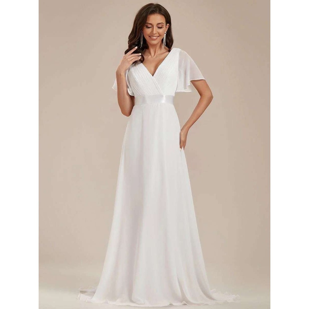 Ever Pretty Monica White Long Chiffon Empire Waist Formal NWOT Maxi Gown / 6